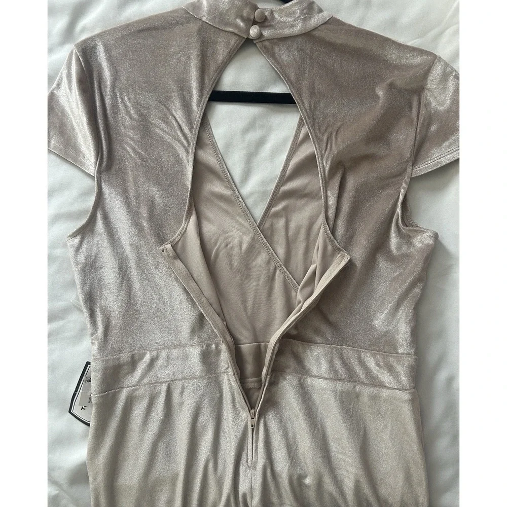 B. Darlin Champagne Velvet Beige Semi Wrap Cut Out Bodycon Midi Dress Sz 15/16 - Picture 7 of 10